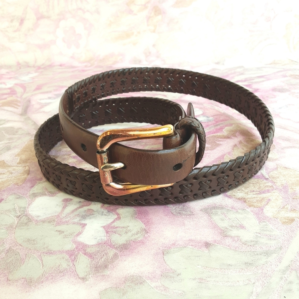 Talbots Belt, Stylish Brown Leather with Solid Brass Buckle, Women XS